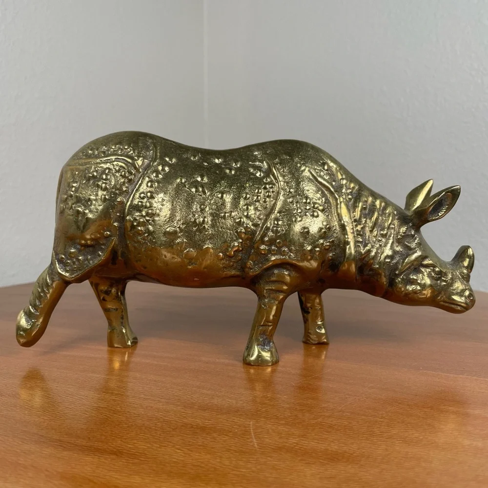 Late 20th-century Sculptural Brass Rhino Figurine Detailed Decorative Vintage